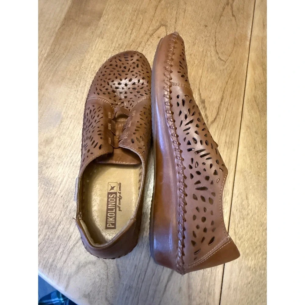 PIKOLINOS P. VALLARTA Women wedge shoes elastic closure Size 39 Brown Leather